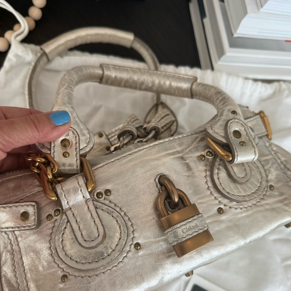CHLOE Paddington Metallic Silver Leather Top-Handle all inclusive authentic card - Picture 6 of 16